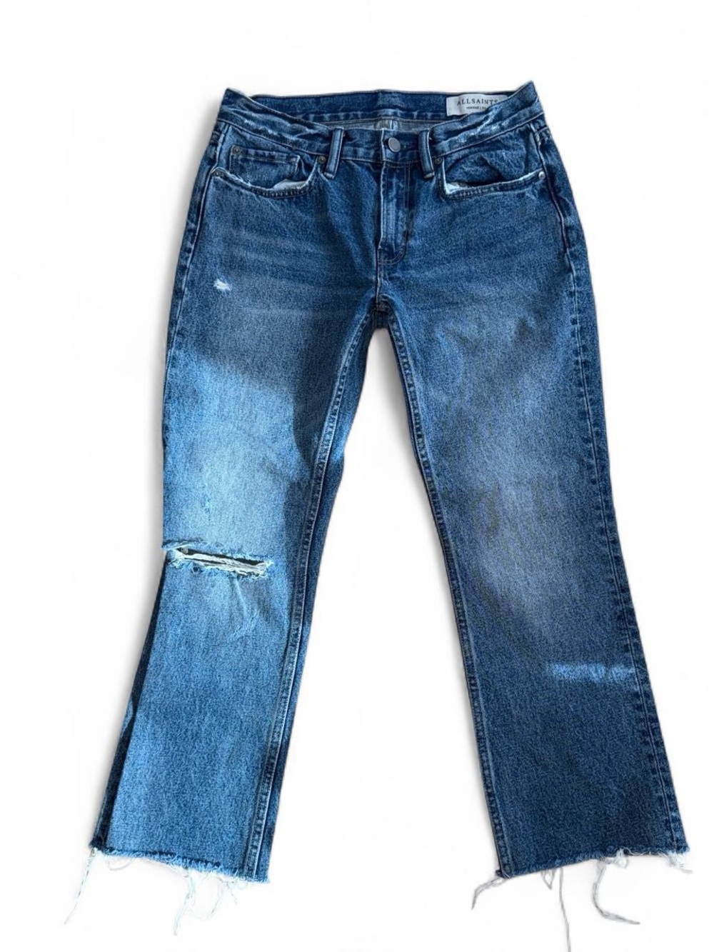 All Saints Petite Blue Slim Jeans with Raw Hem